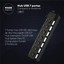 Hub USB 7 portas USB 2.0 com Switch Compacto e Resistente