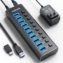 Hub USB alimentado Leinsis USB 3.0 de 10 portas com 10 dados e 4 carregamentos Hub USB alimentado Leinsis USB 3.0 de 10 portas com 10 dados e 4 carregamentos
