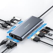 Hub USB-C 12 em 1 - Estação de Docagem com Dual Monitor HDMI/VGA, Ethernet 1000M e Adaptador para Laptop, Tablet e iPad
