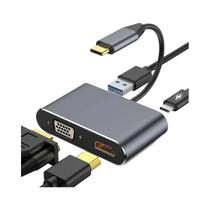 Hub USB-C 4 em 1 4K - Adaptador HDMI, VGA, USB 3.0 e PD para Macbook