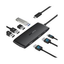 Hub USB-C 4K Com 7 Portas, Estação De Acoplamento, Adaptador Dual HDMI Para Windows E MacBook Air Hub USB-C 4K Com 7 Portas, Estação De Acoplamento, Adaptador Dual HDMI Para Windows E MacBook Air