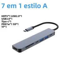 Hub USB-C 4K HDMI Com USB 3.0 E 2.0, Dock De Carregamento PD Tipo C Para MacBook, iPad, Samsung S10, Hub USB-C 4K HDMI Com USB 3.0 E 2.0, Dock De Carregamento PD Tipo C Para MacBook, iPad, Samsung S10,