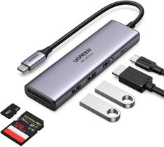 Hub USB C 6 Em 1 Adaptador Thunderbolt 3/4 Leitor cartão USB 3.0 Tipo C PD 100W HDMI 4K 60Hz UGREEN