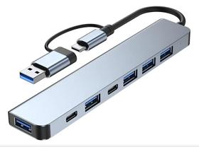 Hub USB C 7 em 2 Adaptador Multiportas em Alumínio, USB 3.0 5Gbps, Plug and Play alta velocidade de transferencia