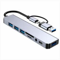 Hub USB-C 8 em 1 Adaptador com Alta Velocidade e Múltiplas Entradas Hub USB-C 8 em 1 Adaptador com Alta Velocidade e Múltiplas Entradas