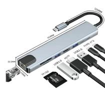 Hub Usb-C 8 em 1 Adaptador HDMI LAN SD/TF USB3.0 USB/C PD - Exbom