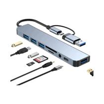 Hub USB-C 8 em 2 - 4 Portas USB, Leitor de Cartões SD/TF e Saída de Áudio para Macbook