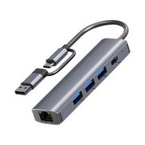 Hub USB-C Adaptador Multiportas Tipo C USB 3.0 Transferência De Dados Gigabit Ethernet RJ45 Dock