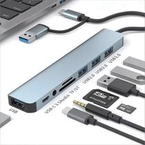 Hub USB C Extensor Adaptador 8 Em 1 Com Leitor de Cartão SD TF Usb 3.0