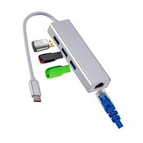 Hub USB C tipo C 3.0 3 portas + adaptador RJ45 de alumínio