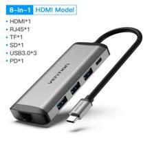 Hub USB C USB-C Vention 8 em 1 USB 3x 3.0 HDMI RJ45 TF SD PD Hub USB C USB-C Vention 8 em 1 USB 3x 3.0 HDMI RJ45 TF SD PD