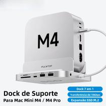 Hub USB-C Vertical Para Mac Mini M4 M4 pro Com Enclosure Para SSD M2, Portas USB A, C, Áudio, Hub USB-C Vertical Para Mac Mini M4 M4 pro Com Enclosure Para SSD M2, Portas USB A, C, Áudio,