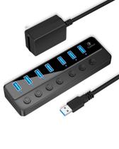 Hub USB: extensor de dados USB 3.0 de 7 portas alimentado por Qeefun com comutadores