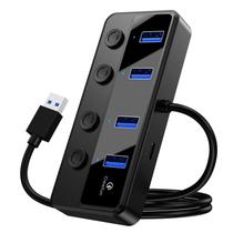 Hub USB Qeefun de 4 portas USB 3.0 com interruptores de alimentação LED individuais
