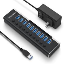 Hub USB Rosonway de 10 Portas USB 3.0 com Adaptador de Alimentação de 36W - Alumínio