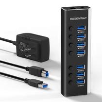 Hub USB Rosonway de 7 portas 3.0 com adaptador de alimentação de 24 W para PC Hub USB Rosonway de 7 portas 3.0 com adaptador de alimentação de 24 W para PC