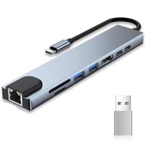 Hub Usb Tipo C 8 Em 1 Rj45 Usb Hdmi Leitor De Cartão Com Adaptador Usb Fwtx92718