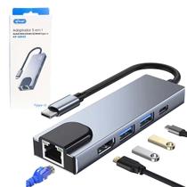 Hub Usb Tipo C Adaptador 5x1 Para Rede Rj45 USB 2.0 3.0 HDMI Hub Usb Tipo C Adaptador 5x1 Para Rede Rj45 USB 2.0 3.0 HDMI
