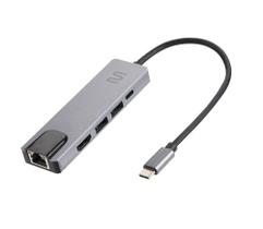 Hub USB Tipo C Multi 5 em 1 HDMI 4K, RJ45 100Mbps, USB 3.0/2.0