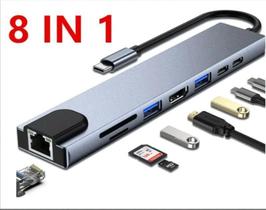 Hub Usb Type-C 8 Em 1 Com Hdmi / Type-C / Usb 3.0 / Rj45