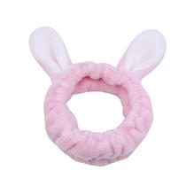HUOGUO 1 pçs lã coral bonito feminino orelha de coelho maquiagem bandanas elásticas macias faixa de cabelo para lavar o rosto maquiagem chuveiro, rosa