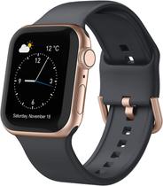 Huoguo compatível com pulseiras Apple Watch 45 mm 44 mm 42 mm, pulseira esportiva de silicone macio, pulseira de substituição com fecho clássico para iWatch Series SE 7 6 5 4 3 2 1 para mulheres e homens, cinza escuro 42/44/45 mm