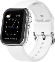 Huoguo compatível com pulseiras Apple Watch 45 mm 44 mm 42 mm, pulseiras esportivas de silicone macio, pulseira de substituição com fecho clássico para iWatch Series SE 7 6 5 4 3 2 1 para mulheres homens, branco 42/44/45 mm