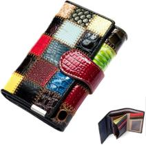 HUOGUO Mulheres Multicoloridas Carteiras de Couro Genuíno Titular do Cartão Organizador Bolsas Modelo Bolsa de Costura Carteira com Aba Telefone Embreagem Grande Bolsa Longa