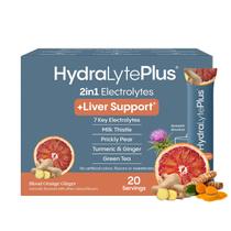 Hydralyte Liver Support + Mistura de eletrólitos com cardo mariano, açafrão, gengibre, pera espinhosa e extrato de chá verde formulado para reidratação rápida (laranja sanguínea, gengibre, 20 pacotes)