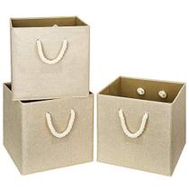 i BKGOO Foldable Storage Cube Bins Khaki Linen Tecido Dobrável Resistente Basket Box Organizer com cabo de corda de algodão para Home Office e Berçário 13x13x13 polegadas