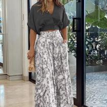 I0303-Conjunto Feminino Top Cropped Pantalona Estampada Flora 176p