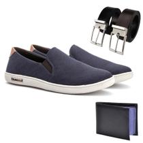 Iate Slip On Urban Casual Azul Macio Carteira e Cinto