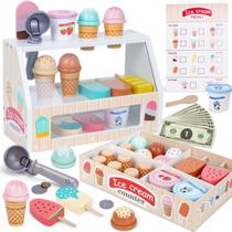 Ice Cream Counter Playset Melofaver Wooden Kids 3-8 anos
