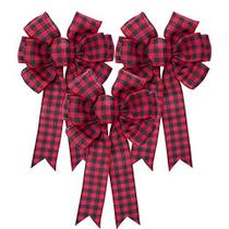 Iceyyyyy Grande Outono De Ação de Graças Natal Plaid Wreath Bow - 16x10 Polegada Preto e Vermelho Búfalo Xadrez Check Swag Bow Árvore de Natal Topper Bow para Home Indoor Outdoor Ornaments (Preto e Vermelho, 3)