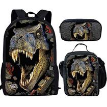 IDEIA ABRAÇOS T-rex Dinossauro Mochila Teen Boys Escola Livro bolsa com lancheira Pen Case 3 em 1