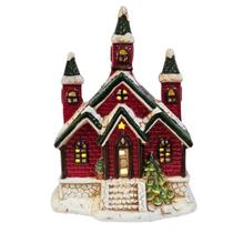 Igreja LED Em Cerâmica Vermelho Enfeite Vila Natalina Natal