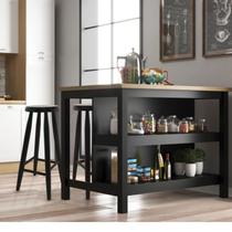 Ilha Bancada Alta para Cozinha 2 Prateleiras 120cm x 90,5cm Denver