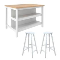 Ilha Cozinha + 2 Banquetas Ditália 2 Prateleiras Branco Cd-1019