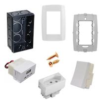 Ilumi Caixa 4x2 + Suporte + placa p/3 modulos + usb + interruptor+ tomada 3p 10a