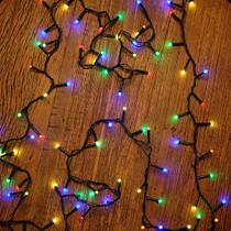 Iluminação de Natal - Pisca Pisca com 100 Leds - 8 Fases - Fio Verde Colorido 127V