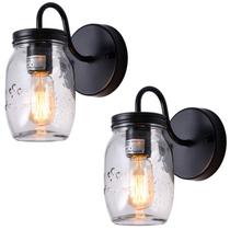 Iluminação de parede XIPUDA Sconces Retro, conjunto de 2 arandelas pretas e vidro