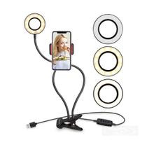 Iluminador Circular LED Ring Light Live Streaming para 2 EM 1 GARRA celular para blogueira youtuber e maquiador Iluminador Circular LED Ring Light Live Streaming para 2 EM 1 GARRA celular para blogueira youtuber e maquiador