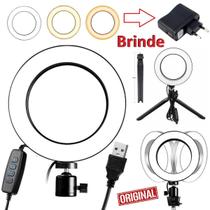 Iluminador De Led Luz Ring Light Flash Usb Portátil Youtuber Misto 3500k 5500k Profissional Foto + Tripé + Fonte Tomada