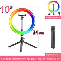 Iluminador De Selfie Em Anel LED RGB Regulável De 10, 12 E 14 Polegadas Com Tripé De 160cm E 175cm