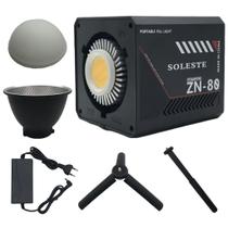 Iluminador LED COB ZN-80 Bicolor 2800K-7500K Portátil com Bateria Interna, Mini Tripé e Manopla S