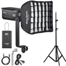 Iluminador Led Godox Fresnel 60w 5600k S60 + Softbox Sa-30 + Tripé 2,4m