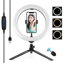 Iluminador Ring Light 10,2 Polegadas 3 Cores 26Cm com Tripé De Mesa