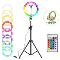 Iluminador Ring Light 26cm RGB Tripé 2,10 m + Suporte Celular CBRN14576