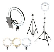 Iluminador Ring Light 26cm + Tripe 2m Com Suporte De Celular