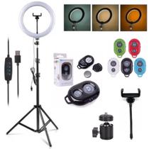 Iluminador Ring Light 26cm + Tripé Profissional Luz Led Filmagem Blogueira Suporte Celular - CJR